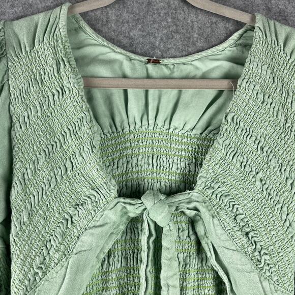 Free People String Of Hearts Maxi Dress Womens Small Green Smocked Boho Peasant - Picture 5 of 16